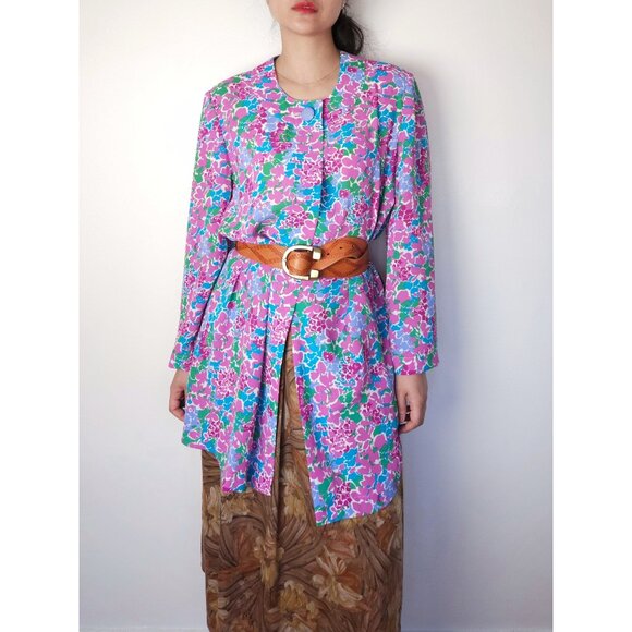 90s vintage Givenchy floral one button duster jacket/ pink, blue, green floral - Picture 1 of 10
